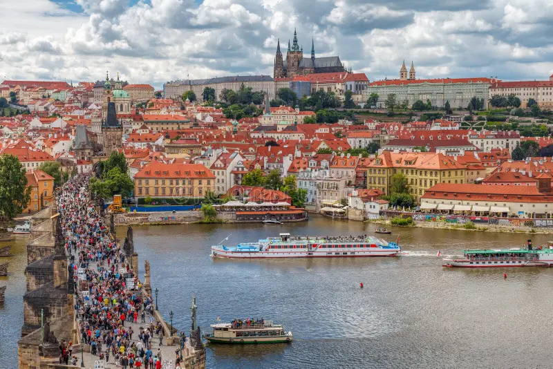 general view prague s historic center river vltava ancient architecture cultural heritage 55879413