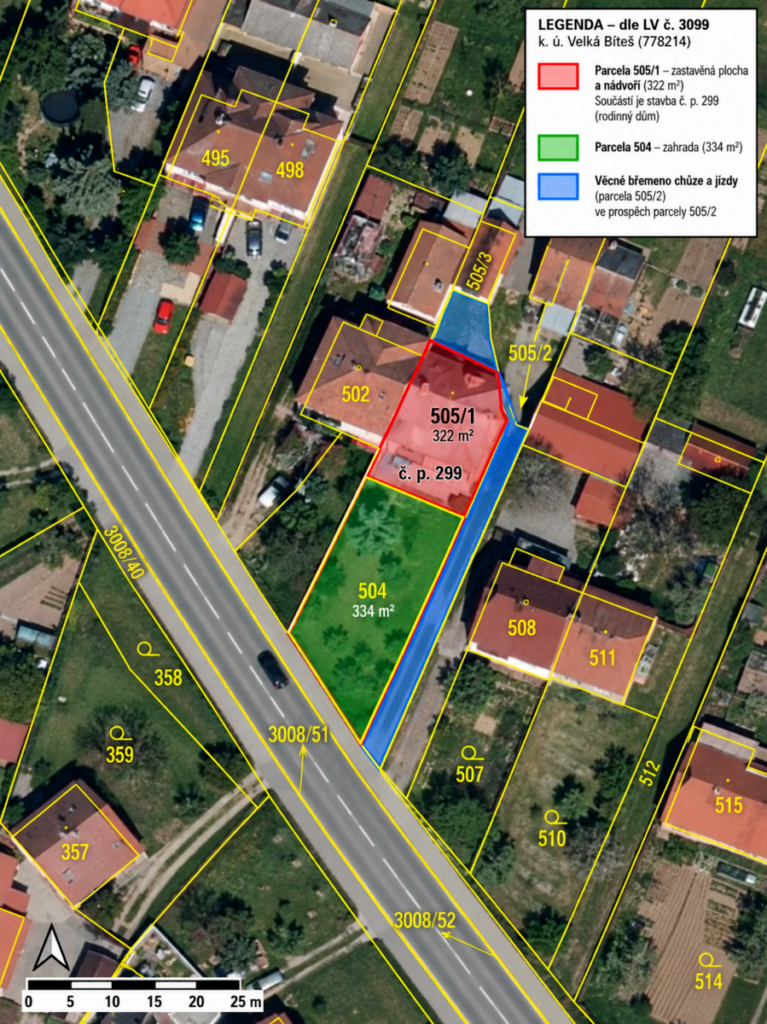 Prodej rodinného domu 2× 3+1, 245 m² 17 prodej rodinneho domu 2x 3 1 245 m2 velka bites lanice reality vencovsky brno kraj vysocina 02 katastralni mapa s vyznacenym pozemkem