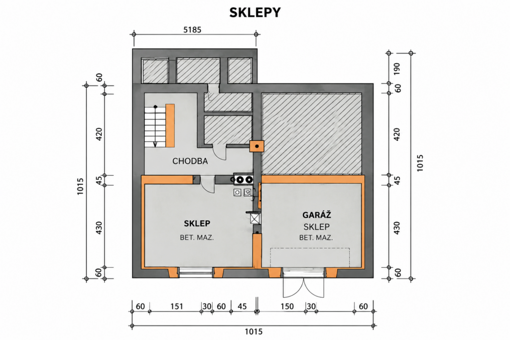 Prodej rodinného domu 2× 3+1, 245 m² 18 prodej rodinneho domu 2x 3 1 245 m2 velka bites lanice reality vencovsky brno kraj vysocina 19 pudorys suterenu sklepy